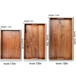 Rustic Style Wood Chalkboard3 Set Wooden Tray Ottoman Tray With Handles FSC Natural Handmade Black Serving Tray Vintage