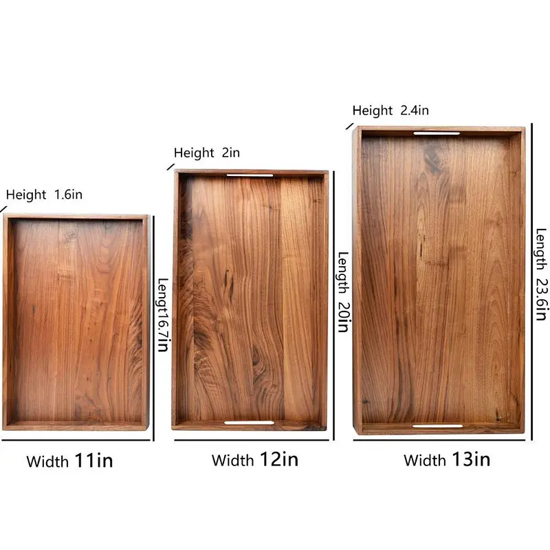 Rustic Style Wood Chalkboard3 Set Wooden Tray Ottoman Tray With Handles FSC Natural Handmade Black Serving Tray Vintage