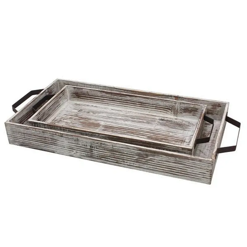 Rustic Serving Tray Set of 2 Wooden Trays For Decoration Wooden Tray Wooden Trays and Boxes Wooden Tray With Handle