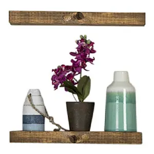 Imperative Decor Rustic Hidden Bracket Wood Floating Shelves - Set of 2