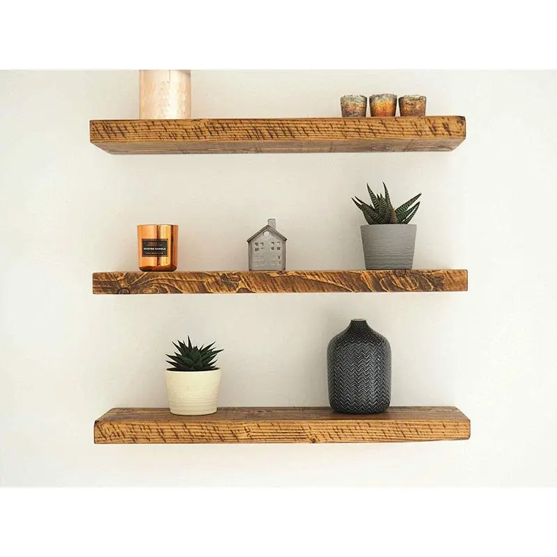 pine wood floating shelves decoration wall shelf for living room