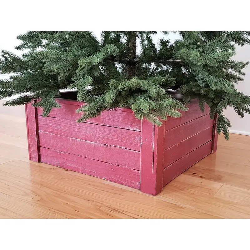 Christmas Tree Box - Skirt Replacement Wood Crate - Heart Pine  Reindeer Treats Label