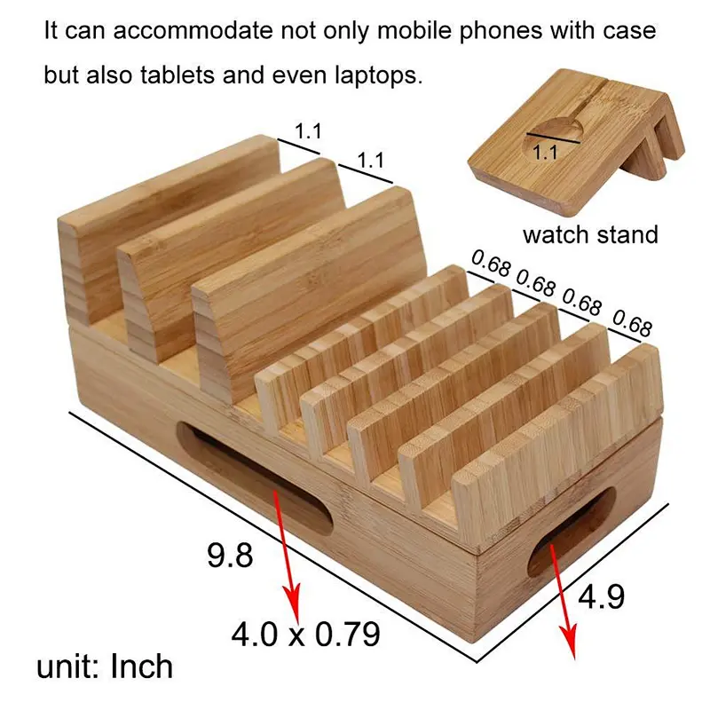 Wood Decor -  Charging Station Holder, Wood Docking Stand Organizer for Multiple Devices