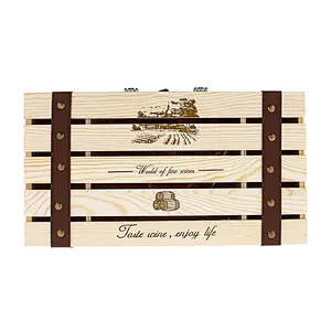 wine wooden box single gifts with lid box wooden wine  Design Natural Pine Wood Crate Two Wine Bottles Travel Storage Gift Box