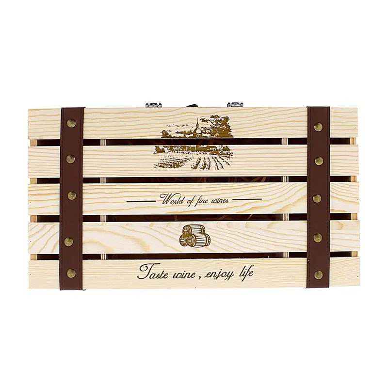 wine wooden box single gifts with lid box wooden wine  Design Natural Pine Wood Crate Two Wine Bottles Travel Storage Gift Box
