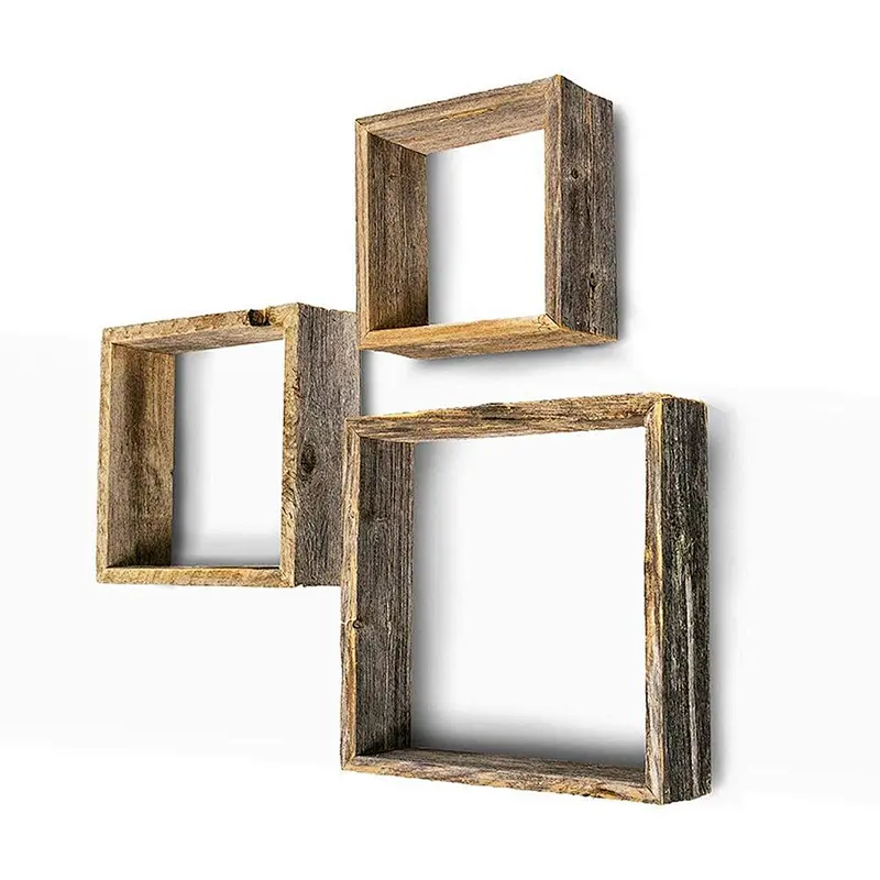 Home Decor-Rustic Shelves, Square Floating Wood Shadowbox, Set of 3 (Natural Weathered Gray)