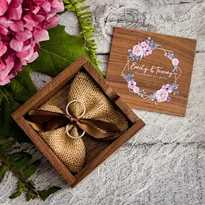 Custom Engagement Proposal Ring Holder, Floral Square Ring Bearer Box