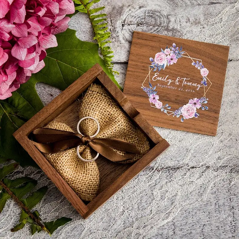 Custom Engagement Proposal Ring Holder, Floral Square Ring Bearer Box