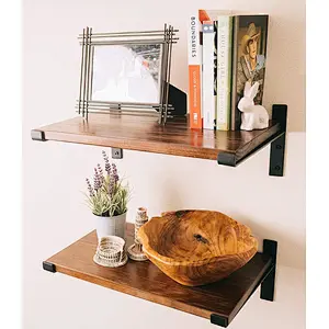 Home Decor Rustic Floating Shelves: Industrial Wall Mounted Shelving, Real Farmhouse Wood Shelf, (Dark Pine) Shelf