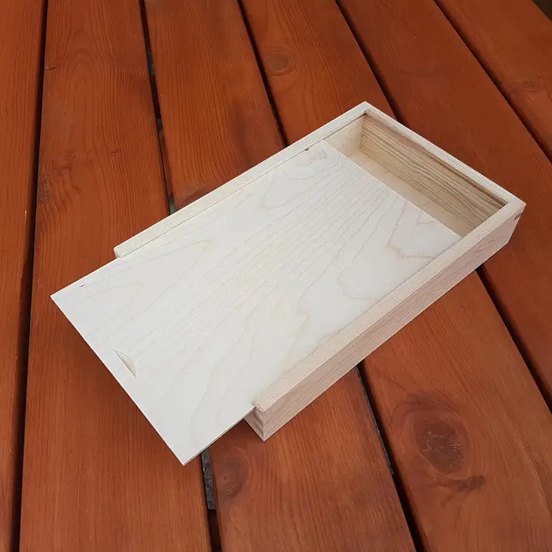 Wooden box whit sliding lid 29 x 19 x 5.2 cm for photos and pen drive  with  wooden box with slide lid