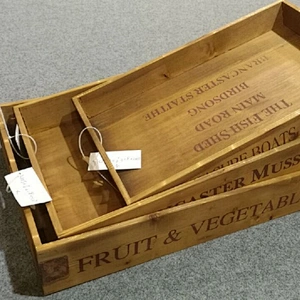 Rustic Wood Serving Tray  with Metal Handles in set of 2