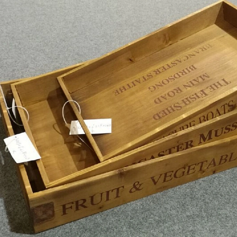 Rustic Wood Serving Tray  with Metal Handles in set of 2