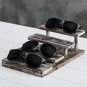 Rustic Display Stand, 4-Tier Rustic Torched Wood  Display Stand
