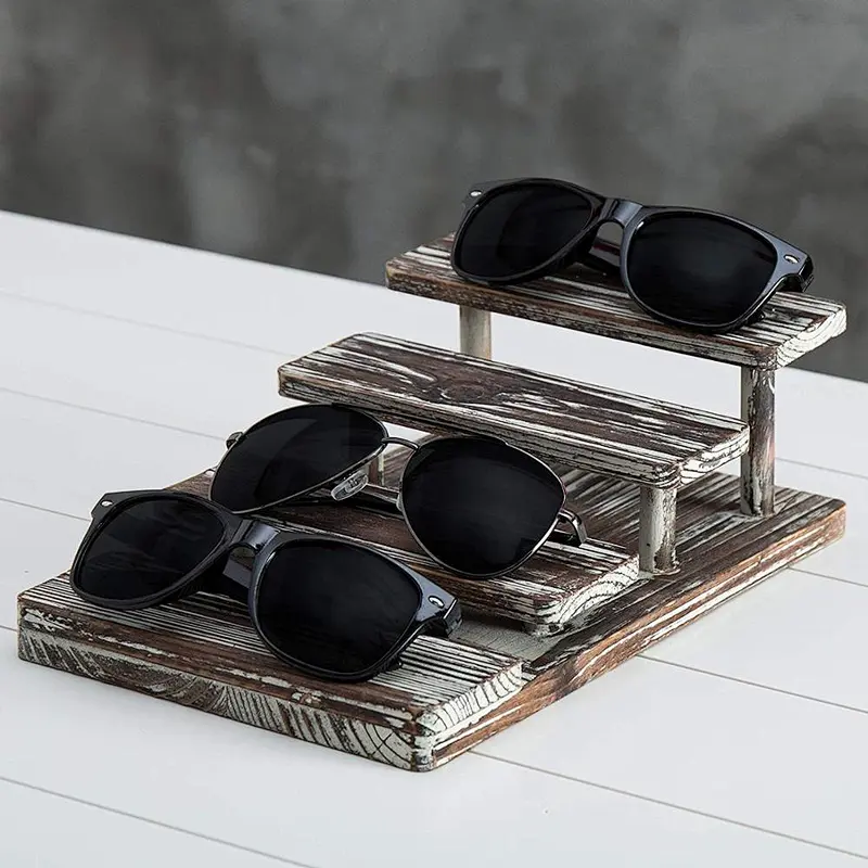 Rustic Display Stand, 4-Tier Rustic Torched Wood  Display Stand