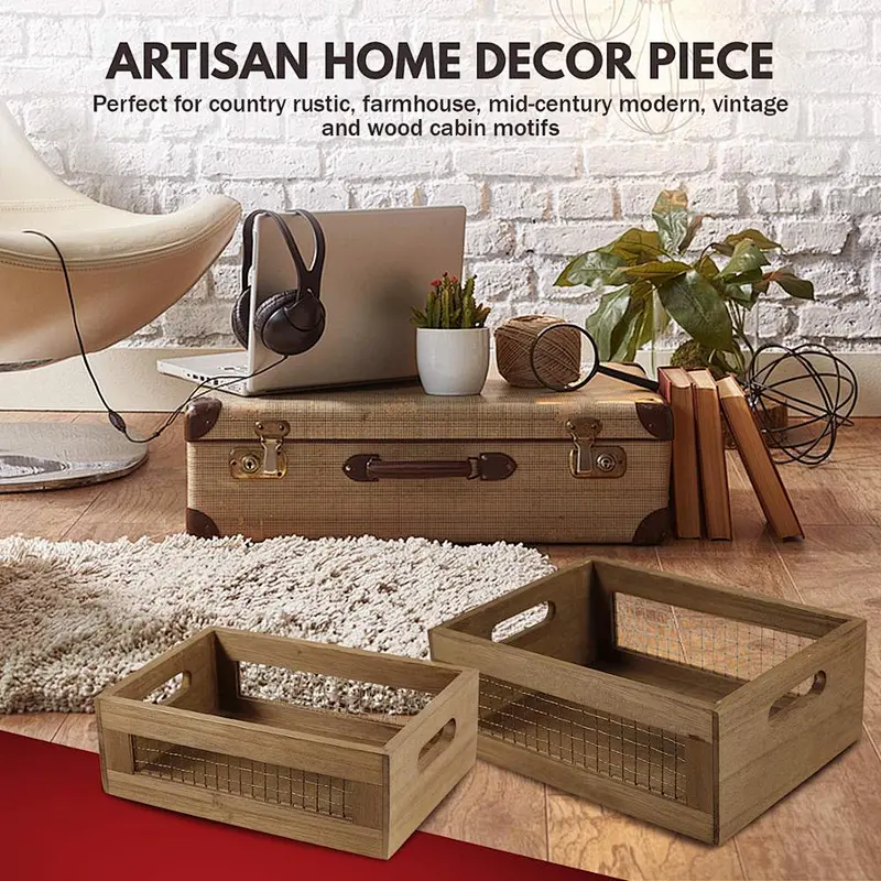 Nesting Countertop Baskets - Wooden Organizer Crates for Kitchen, Bathroom, Pantry | For Fruit, Vegetables, Produce, Br