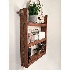 Rustic Ladder Planter Shelf- Rustic Wood and Rope Ladder Shelf Bathroom Organizer, Entryway Shelf