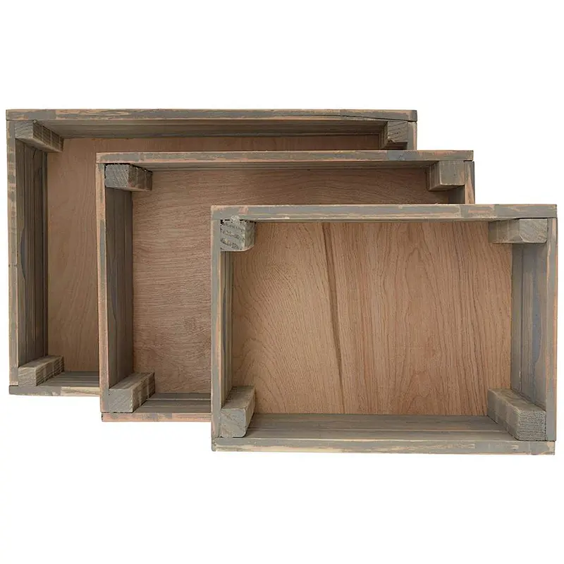 Decorative Wood Crates (Set of 3) , Storage Pallet Boxes with Handles