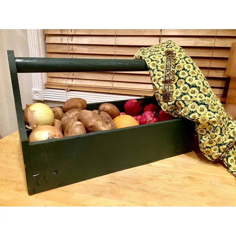 Storage Tool Box Green Wooden French Basket with Handle Large Shabby Chic Kitchen Portable Picnic Bin Fruit Vegetable