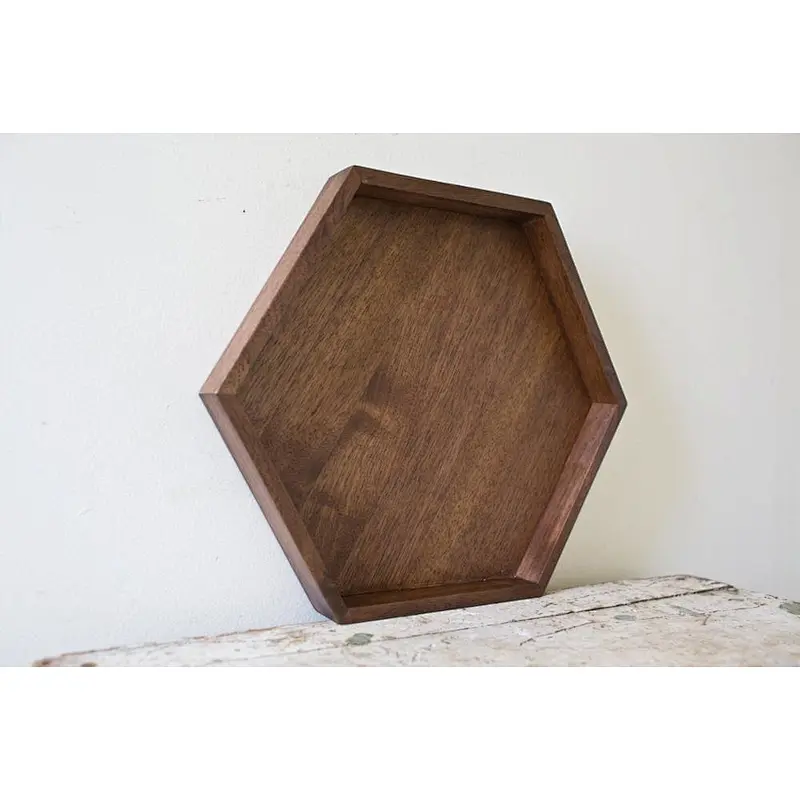 Wooden Hexagon Tray -Wood Jewelry Box Rustic Modern Decor Makeup Handmade Geometric