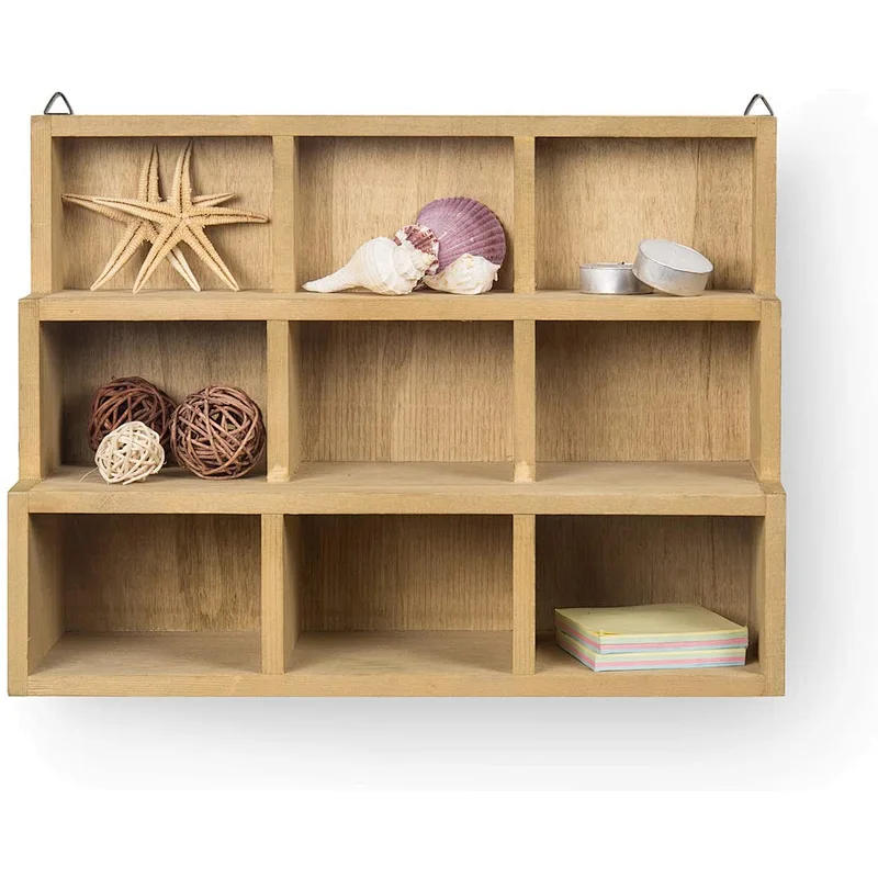 MyGift Small Rustic Wood Display Rack 3 Tier Wall-Mount Shadow Box Shelves Brown