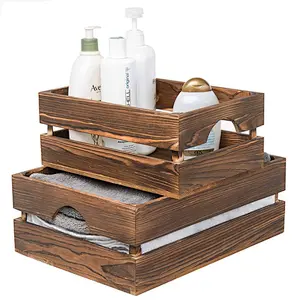 Rustic personalized customized cheaper Antique storage tool Nesting Brown Wood Storage Crates Set of 3