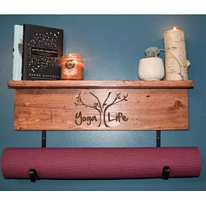 Wall Mount shelf for gym mat yoga mat storage gift for yogi Personalized Yoga Mat Holder