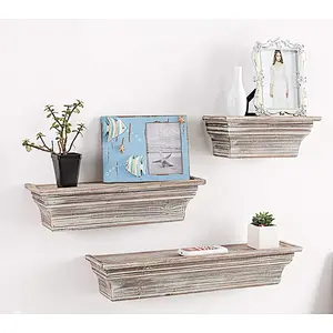 Rustic Torched Wood Wall Mounted Display Floating Shelves