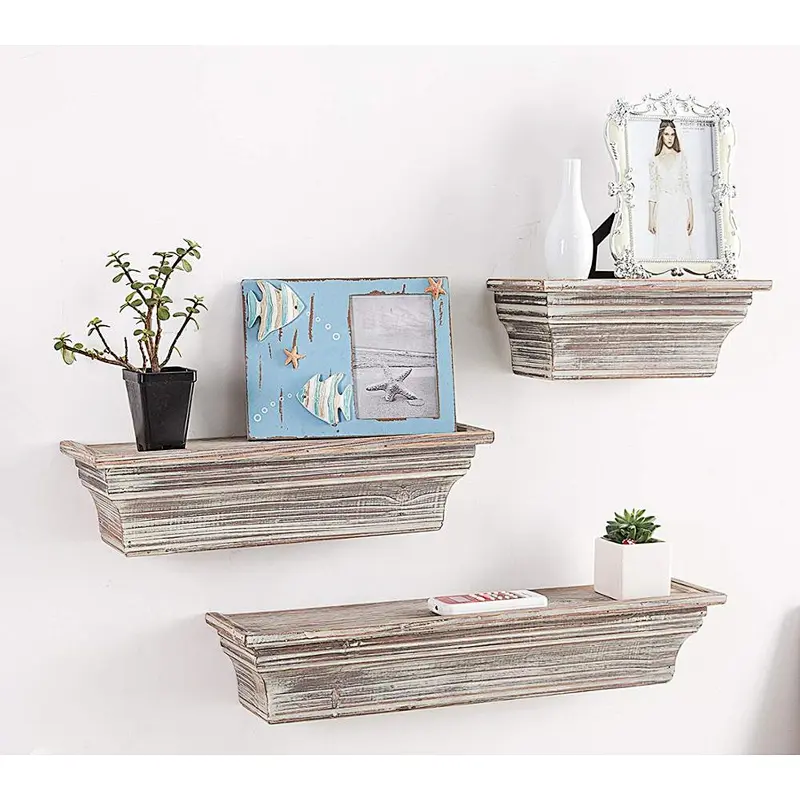 Rustic Torched Wood Wall Mounted Display Floating Shelves