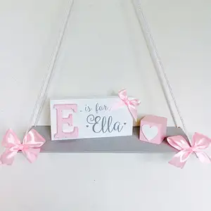 Home decoration rustic display  nursery decor Wall-mounted Rack with beads kids room girls room storage boys wooden shelf
