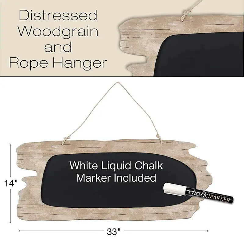 Rustic Barnwood Wall Mounted Hanging Chalkboard Sign. Made from Distressed Wood & Rope Hanger. 33