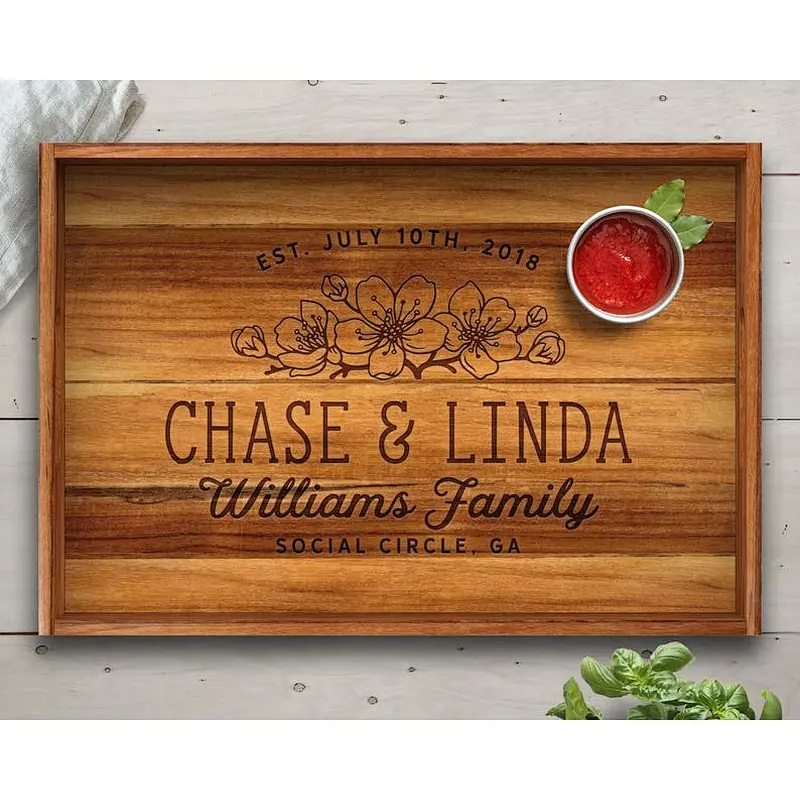Boutique rustic style severa etiquette service trayWooden Tray With Metal HandlelWood Tray StandServing Trays for OttomansWooden
