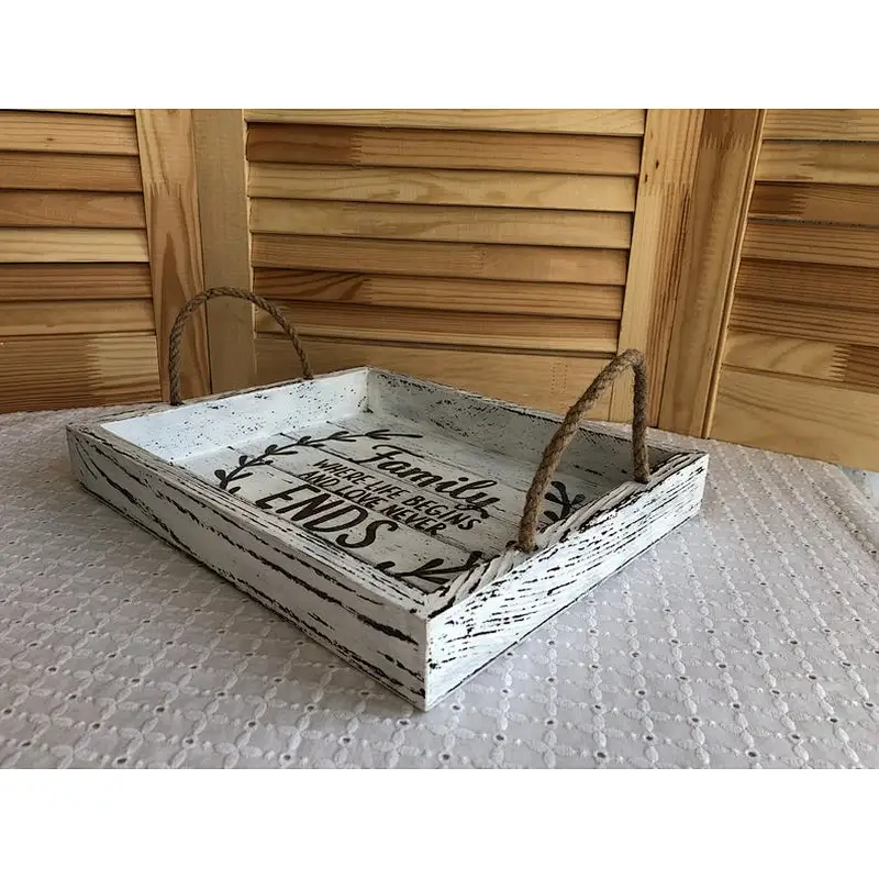 Antique Style Wooden Serving Tray- White tray, Coffee Table Tray,Serving Tray