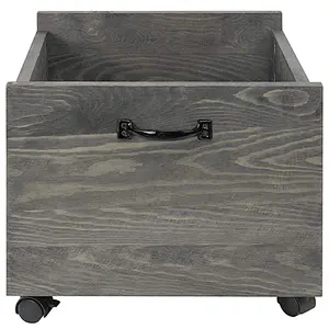 Vintage Grey Wood Vinyl Record Rolling Storage Crate with Casters
