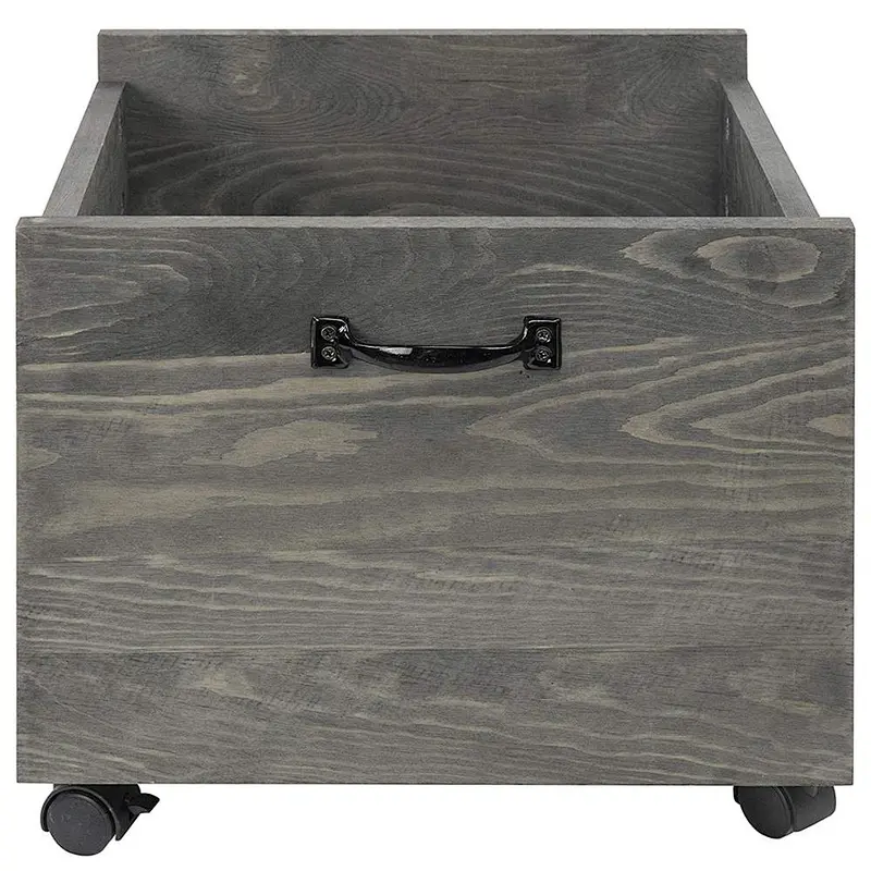 Vintage Grey Wood Vinyl Record Rolling Storage Crate with Casters