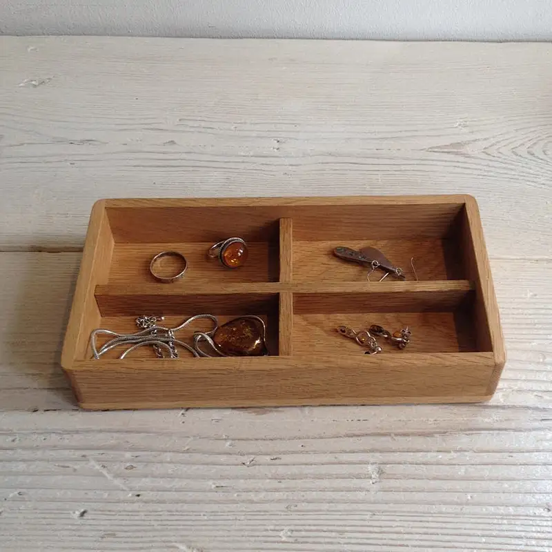 Divided wooden tray jewelry box handmade organizer valet catch all desk tidy storage makeup gift