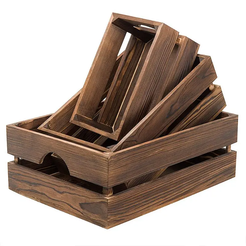 Nesting Rustic Brown Wood Storage & Accent Crates, Set of 3