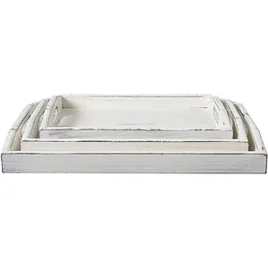 2020 Vintage Rustic White Wood Nesting Serving Trays