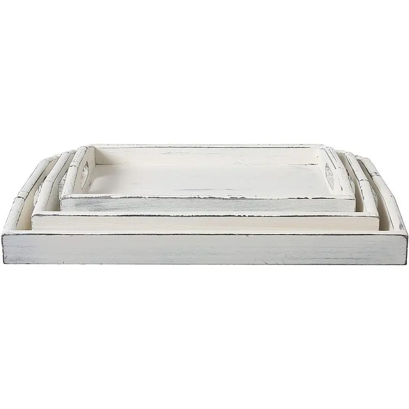 2020 Vintage Rustic White Wood Nesting Serving Trays