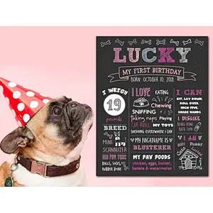 Dog Birthday Chalkboard Sign Puppy Dog  Pet 1st Birthday Chalkboard  Dog First Birthday Poster wood sigh