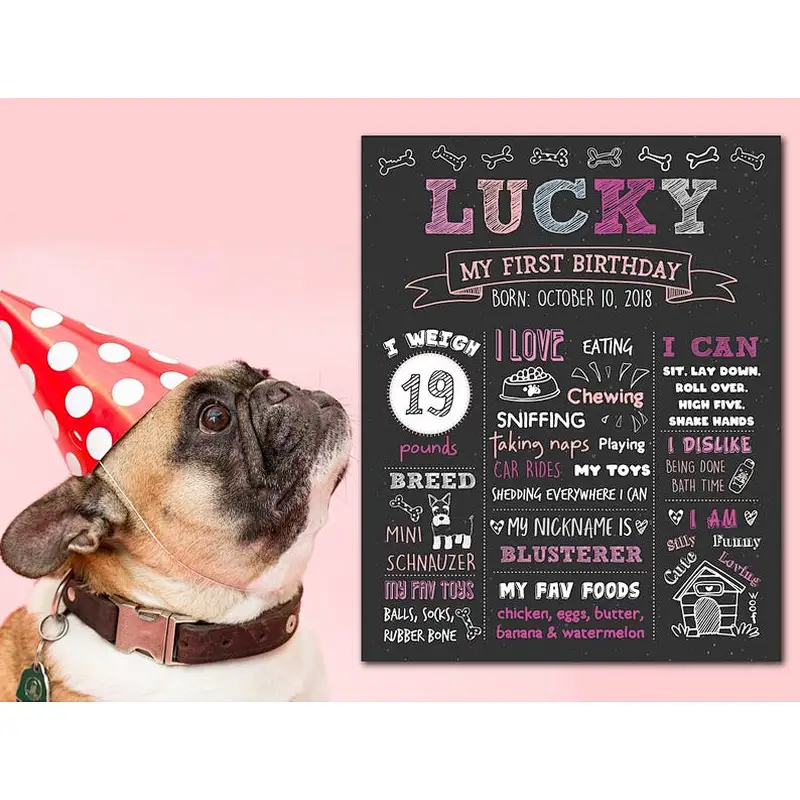 Dog Birthday Chalkboard Sign Puppy Dog  Pet 1st Birthday Chalkboard  Dog First Birthday Poster wood sigh