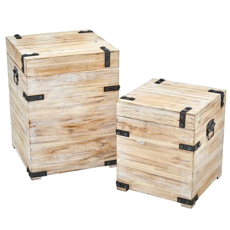 advertising crate, garden crate,Decorative White Wash Storage Boxes-Trunks with Metal Detail (Set of 2)