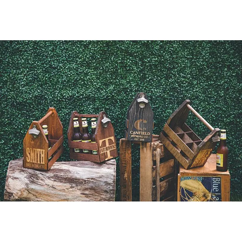 Wooden box- Wine Bottle tote- Bar Decor-Beer holder, Wooden Beer Tote