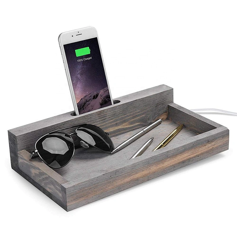 Rustic Wood Smartphone Stand & Catchall Valet Tray
