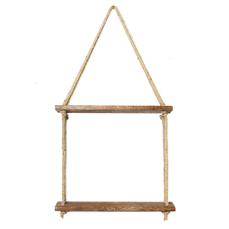 1/2/3 Tiers Wooden Hanging Rope Shelf Wall Mounted Floating Shelf Storage Rustic  Shelf boho