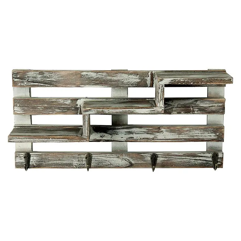 Rustic wood floating wall shelves bathroom shelf with hooks wall mounted home decor wall shelf