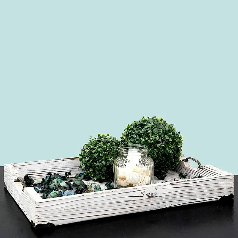 Wooden upholstered tray with handle