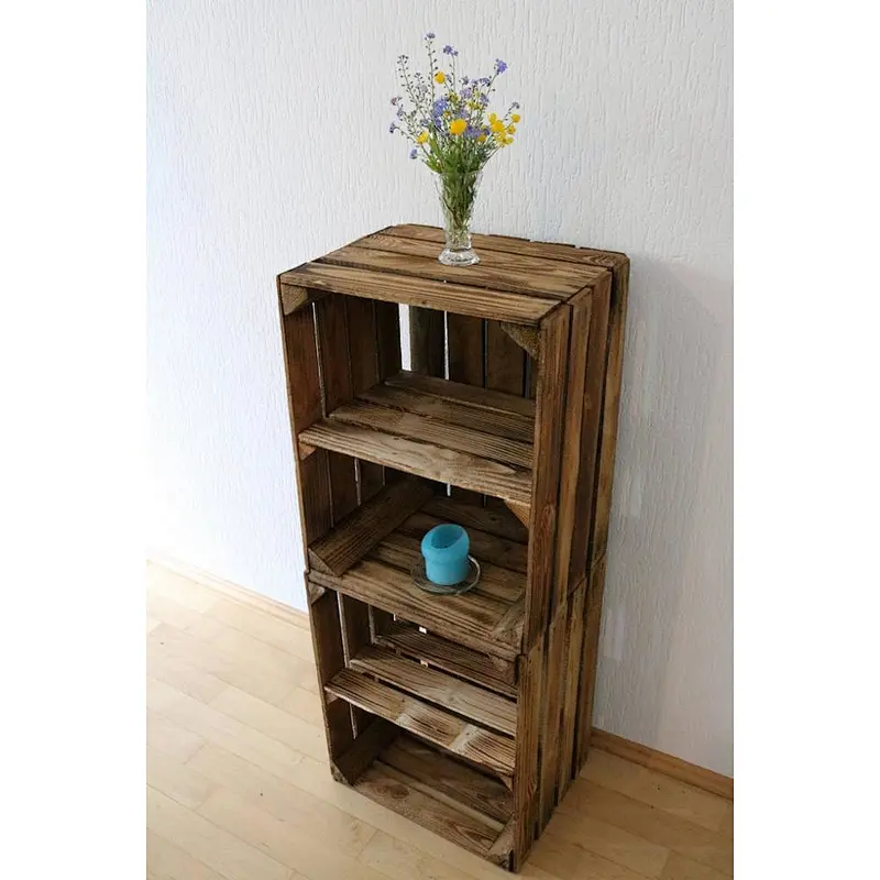 Apple Crate with Short Shelf Burnt Wood Custom Wooden Crate Storage Box