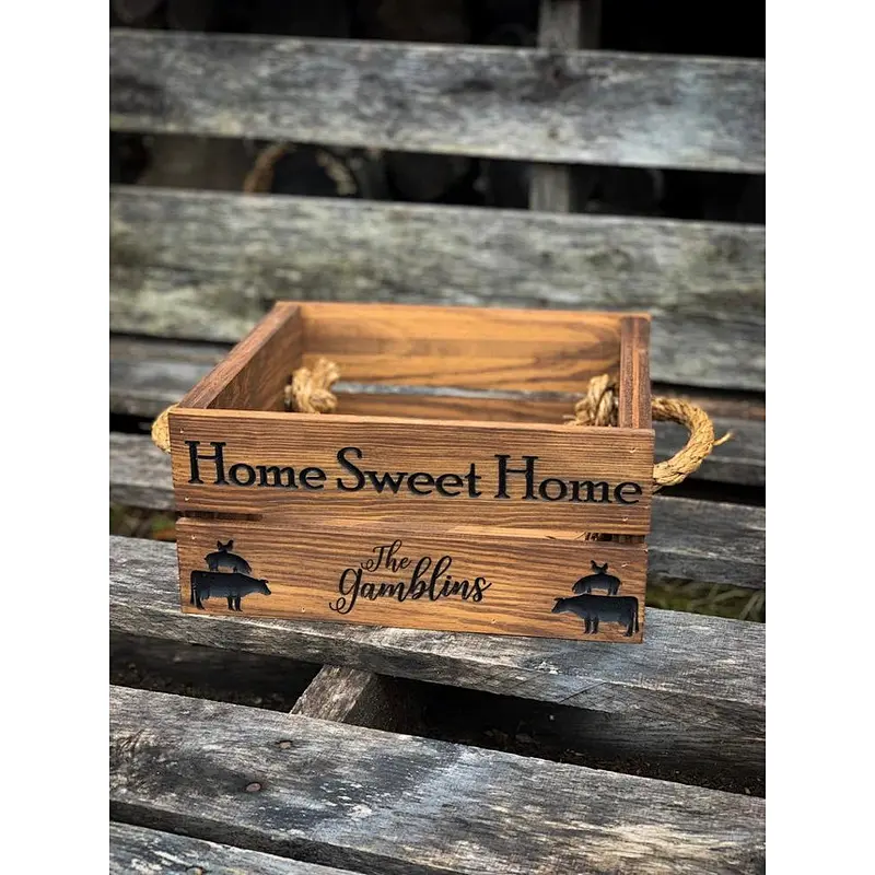 Home and office Wooden Crate Home Decor Wooden box with rope handle