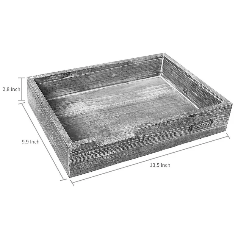 Gray wooden serving tray Wooden Tray With Metal Handle Wooden Trays For Decoration Wood Dinner Plate Tray Bread