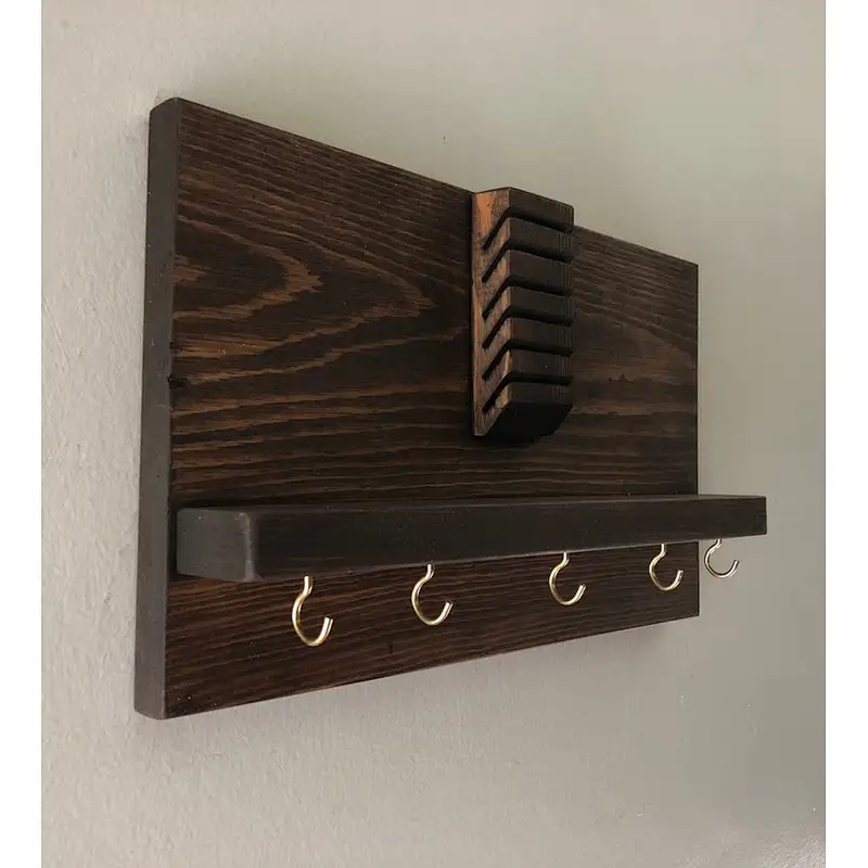 Rustic mail holder and coat key rack wall shelf wall rack shelf wall display shelf